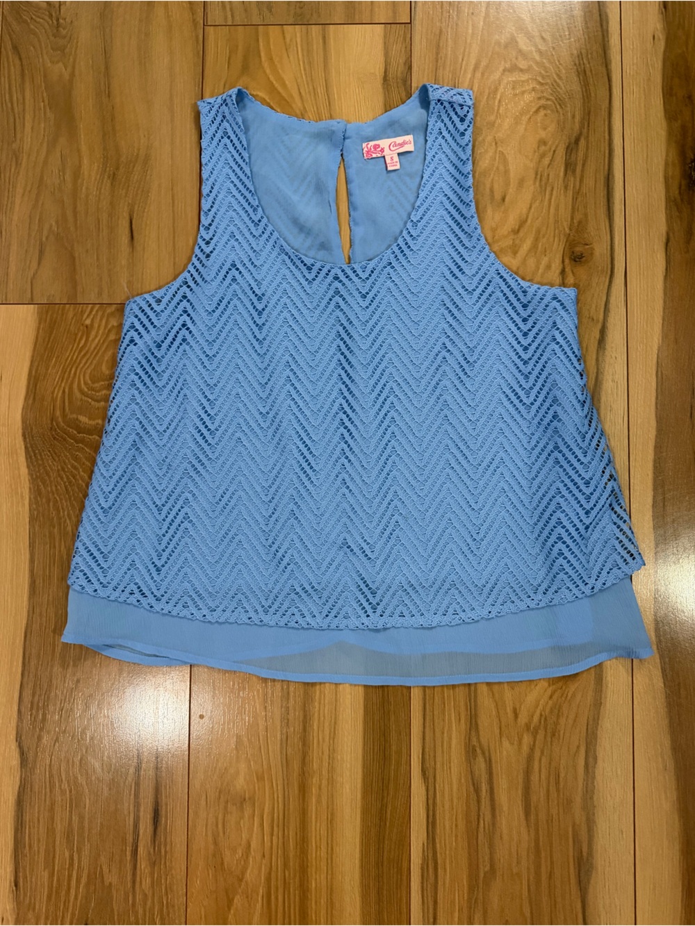 Candie's Light Blue Crochet Chevron Top